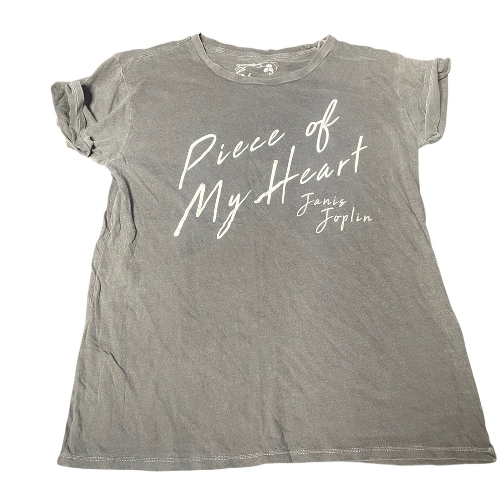 Lucky‎ Brand Janis Joplin Piece of My Heart Graphic Tee Charcoal Gray Womens XS